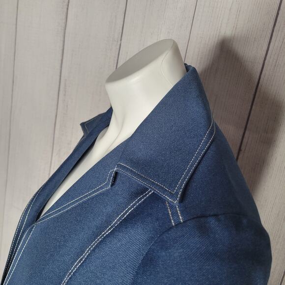 Handmade Blue Chambray Dagger Collar Buttonless Open Front Blazer - Picture 5 of 6